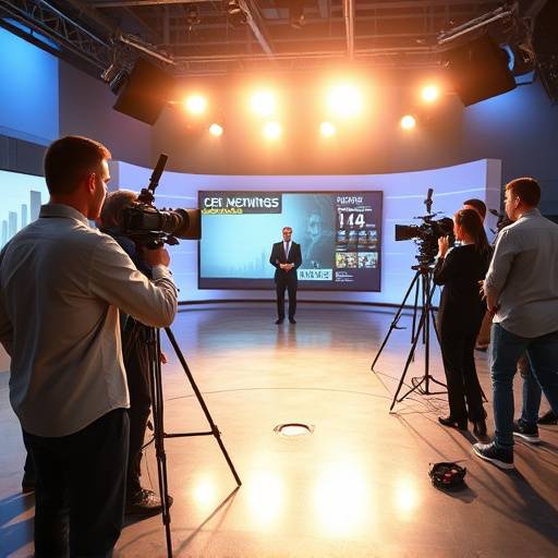 Et TV-studio med journalister som rapporterer nyheter under en direktesending